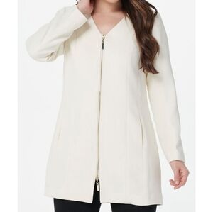 Linea by Louis Dell'Olio Cream Ivory V-Neck Zip-Front Long Sleeve Jacket Coat